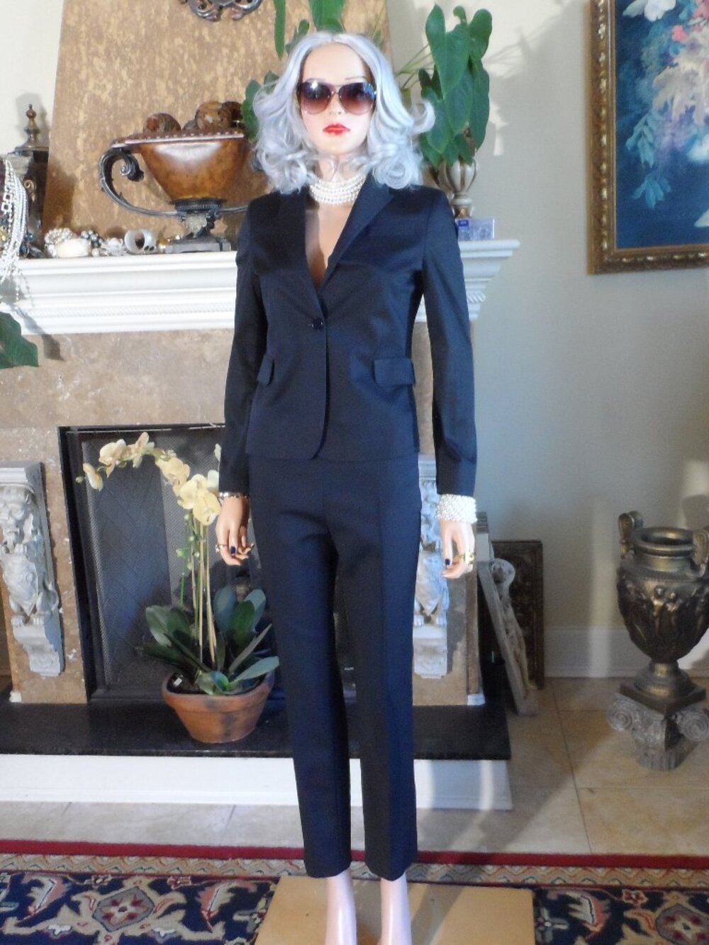 New Akris Punto Black Tailored Blazer & Trouser Suit Set Size 2/4